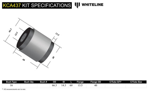 Front Lower Control Arm - Rear Bush Kit - Offset (66mm)