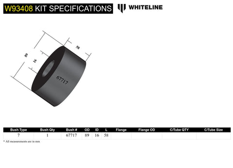Rear Diff Centre Rear Bush Kit (89.2mm O/D)