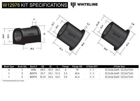 Front Steering Rack Bush Kit